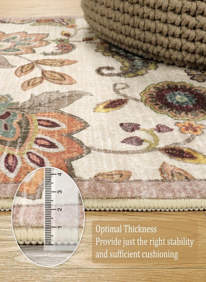 Morebes Vintage Floral Small Kitchen Rug,2x3 Rug Non Slip, Washable Paisley Design Door Rugs for Entryway Indoor,Non Shedding Kitchen Sink Throw Carpet for Bathroom Laundry, Beige Ivory - Image 3